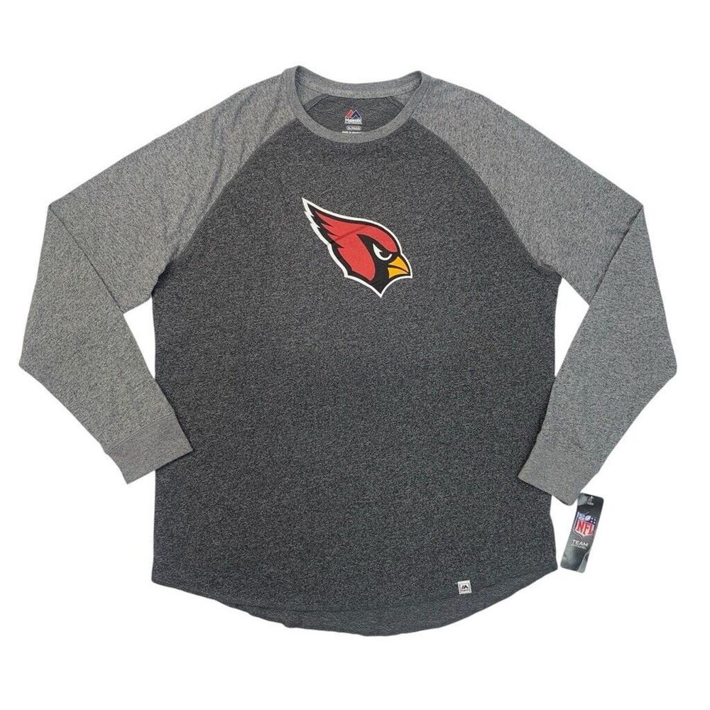 Majestic Arizona Cardinals T Shirt Mens XL Extra Large Grey Static Raglan NFL
